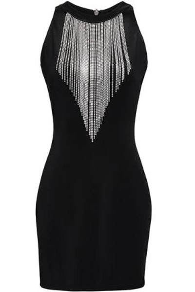 Shop Balmain Woman Crystal-embellished Ponte Mini Dress Black