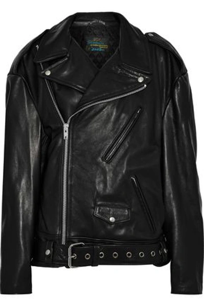 Shop Vetements Woman Oversized Leather Biker Jacket Black