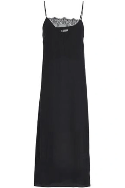 Shop Anine Bing Woman Lace-paneled Silk Crepe De Chine Midi Slip Dress Black