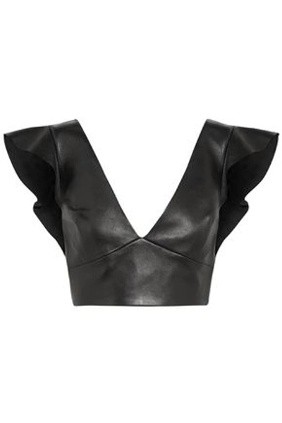 Shop Isabel Marant Woman Glenside Cropped Ruffled Leather Top Black