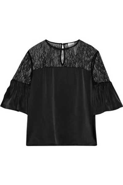 Cami Nyc Woman The Shauna Corded Lace-paneled Silk-charmeuse Top Black