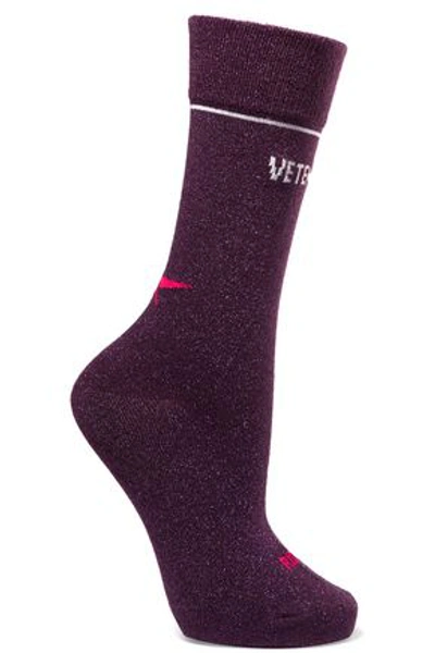 Shop Vetements Woman + Reebok Intarsia Lurex Socks Purple