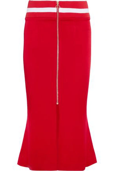 Shop Maggie Marilyn Woman Striped Crepe-satin Midi Skirt Red