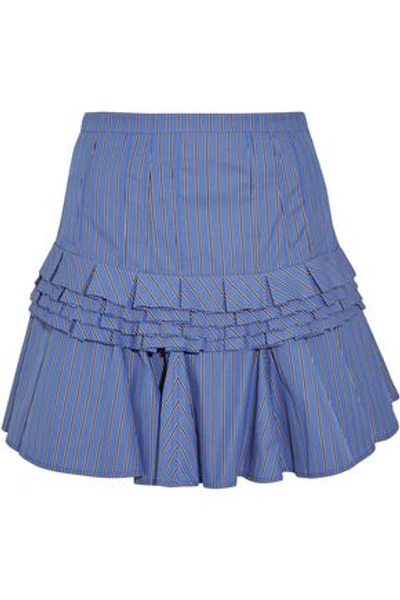 Shop Maggie Marilyn Woman Tiered Striped Cotton-poplin Mini Skirt Blue