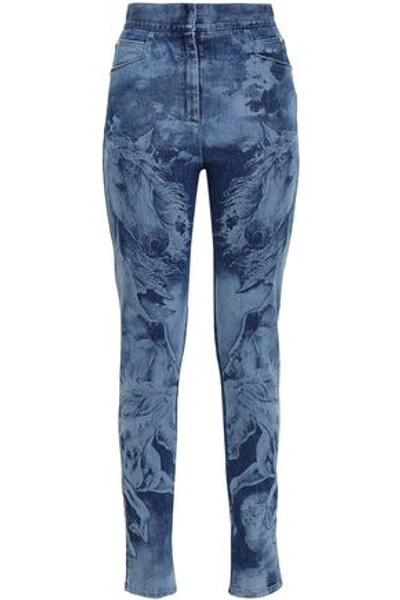 Shop Balmain Woman Printed High-rise Skinny Jeans Mid Denim