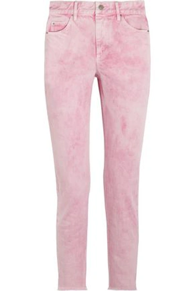 Shop Isabel Marant Woman Frayed High-rise Slim-leg Jeans Bubblegum