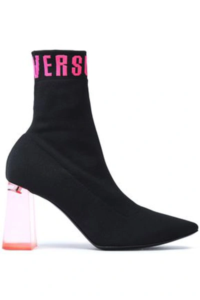 Shop Versus Versace Woman Intarsia-knit Sock Boots Black