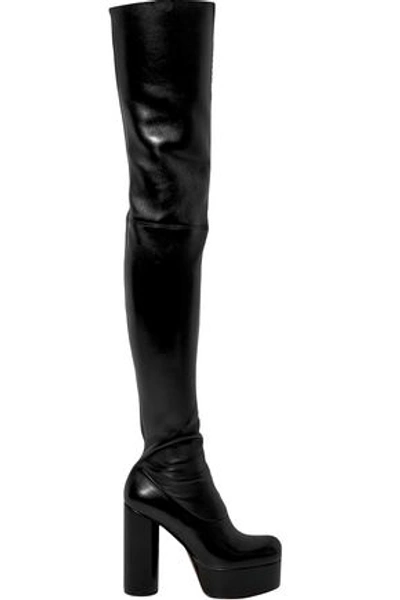 Shop Vetements Woman Leather Platform Thigh Boots Black