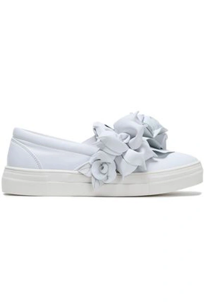 Shop Sophia Webster Woman Floral-appliquéd Leather Slip-on Sneakers White