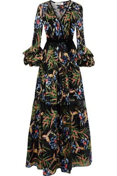 Shop Diane Von Furstenberg Woman Embroidered Mesh Wrap Gown Black
