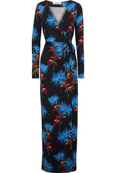 Shop Diane Von Furstenberg Woman New Julian Floral-print Silk Maxi Wrap Dress Black