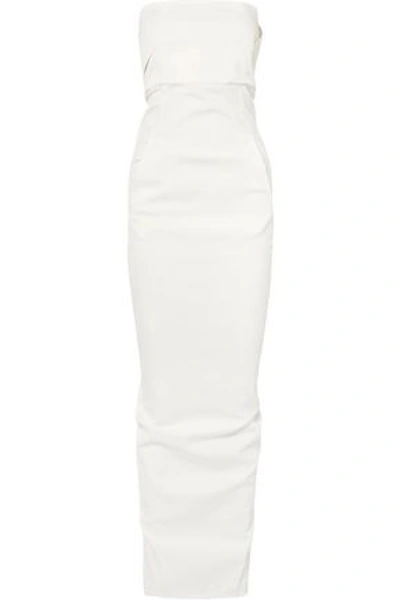 Shop Rick Owens Woman Strapless Split-back Stretch-cotton Gown Off-white