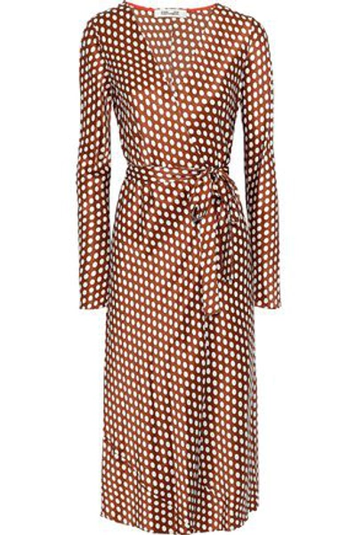 Shop Diane Von Furstenberg Woman Tilly Polka-dot Satin Midi Wrap Dress Brown