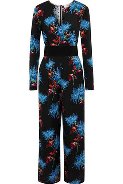 Shop Diane Von Furstenberg Belted Floral-print Silk Jumpsuit In Black