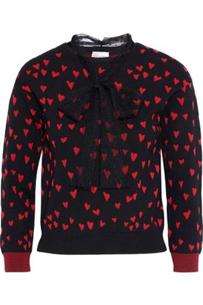 Shop Red Valentino Redvalentino Woman Point D'esprit-trimmed Jacquard-knit Top Black