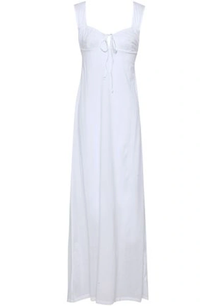 Shop Bodas Woman Bow-detailed Shirred Cotton-jersey Nightdress White