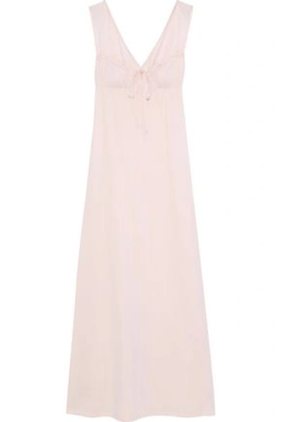 Shop Bodas Woman Bow-detailed Shirred Cotton-jersey Nightdress Baby Pink