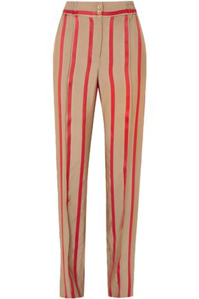 Shop Emilio Pucci Woman Striped Satin-twill Straight-leg Pants Sand