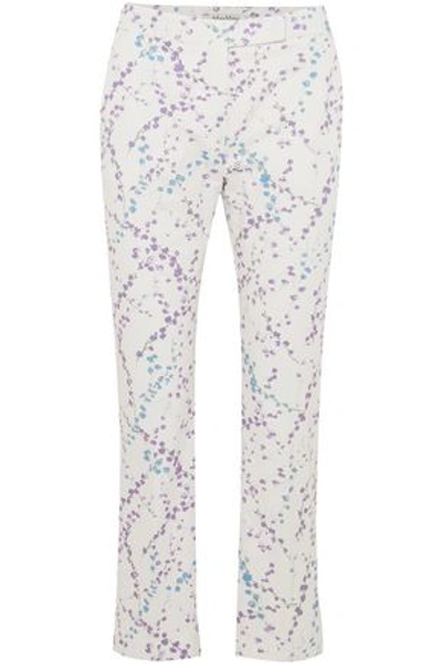 Shop Max Mara Woman Badess Floral-print Stretch-cotton Twill Straight-leg Pants White