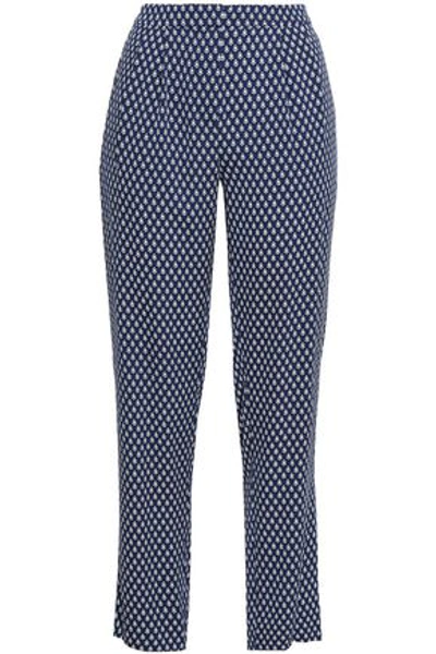 Shop Diane Von Furstenberg Woman Printed Stretch-silk Tapered Pants Navy