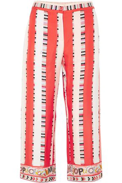 Shop Emilio Pucci Cropped Printed Silk-twill Wide-leg Pants In Papaya