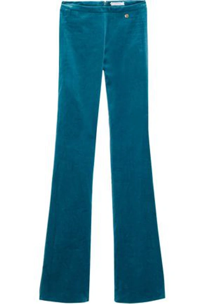 Shop Versace Collection Woman Velvet Flared Pants Teal