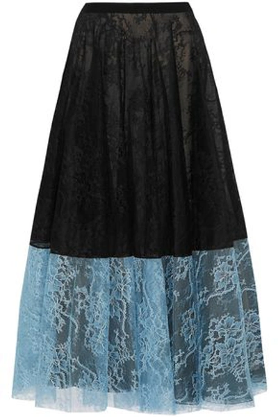 Shop Erdem Woman Zaneen Two-tone Chantilly Lace Midi Skirt Black