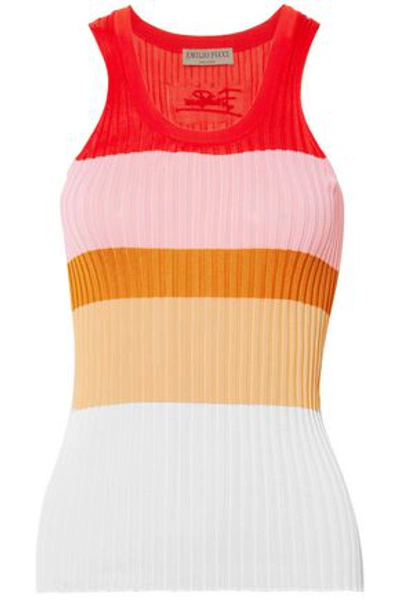 Shop Emilio Pucci Color-block Ribbed-knit Tank In Orange