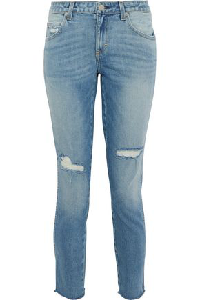 Amo Woman Distressed Faded Mid-rise Slim-leg Jeans Light Denim | ModeSens