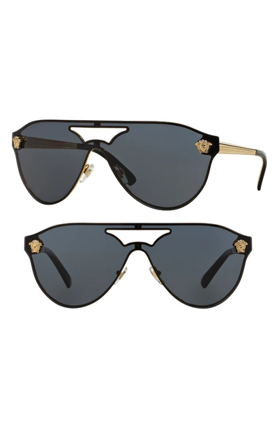 Shop Versace 60mm Shield Mirrored Sunglasses In Gold/ Grey