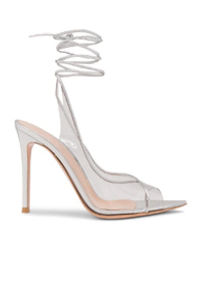 Shop Gianvito Rossi Plexi Nappa Silk Strappy Heels In Trasp & Silver