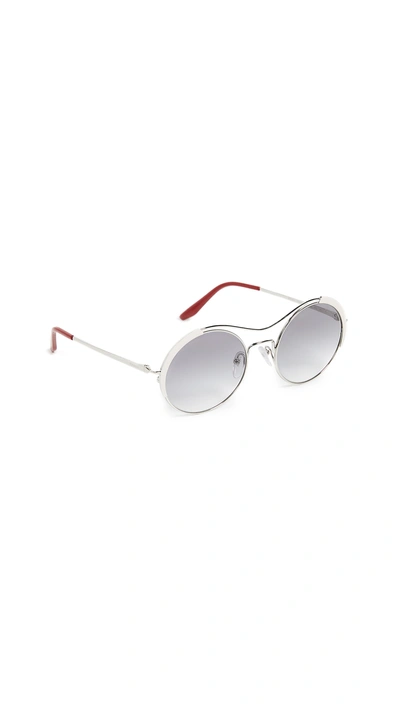Shop Prada Pr 55vs Round Aviators Sunglasses In Silver Ivory