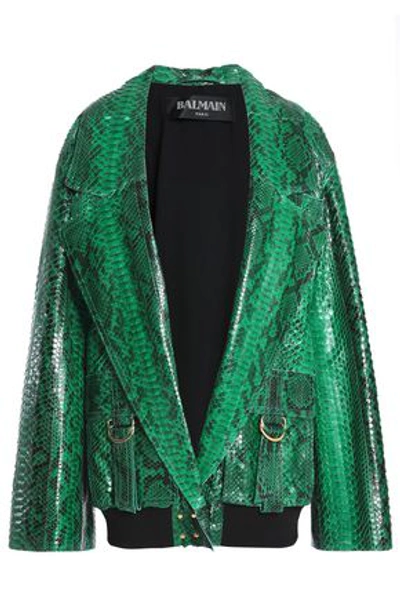 Shop Balmain Woman Python Jacket Green