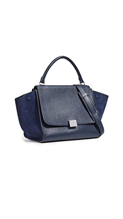 Pre-owned Celine Navy Drummed Medium Trapeze Bag