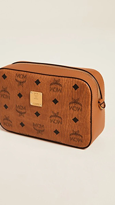 Shop Mcm Visetos Original Camera Bag In Cognac
