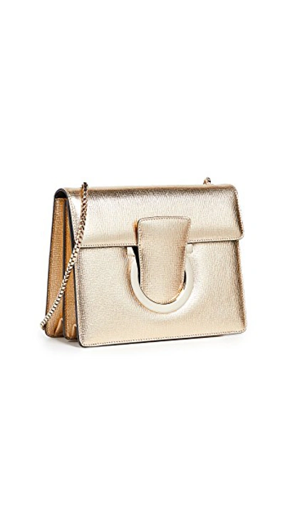 Shop Ferragamo Thalia Small Shoulder Bag In Oro Mekong