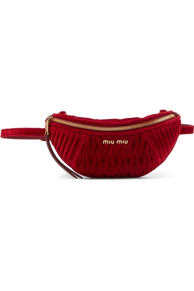 Shop Miu Miu Convertible Leather-trimmed Matelassé Velvet Belt Bag In Red