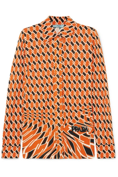 Shop Prada Printed Crepe De Chine Shirt In Orange