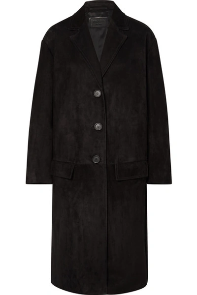 Shop Prada Suede Coat In Black