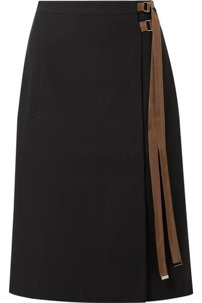 Shop Tibi Anson Grosgrain-trimmed Crepe Midi Skirt In Black
