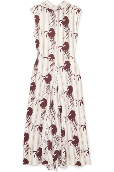 Shop Chloé Tie-detail Printed Piqué Midi Dress In White