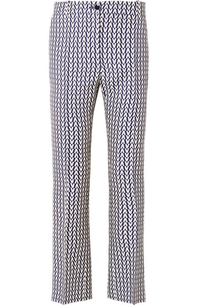 Shop Valentino Printed Wool And Silk-blend Flared Pants In Navy