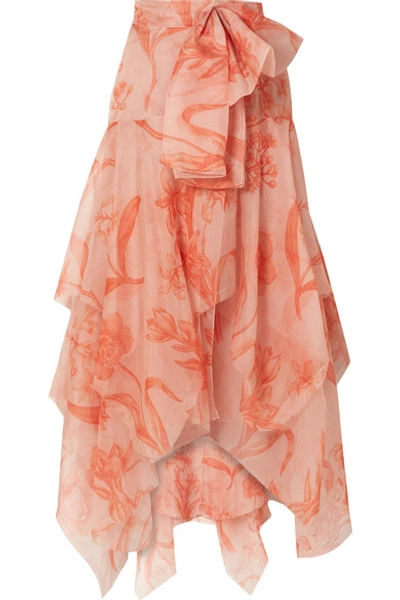 Shop Johanna Ortiz Sparkling Sand Printed Silk-organza Maxi Skirt In Peach