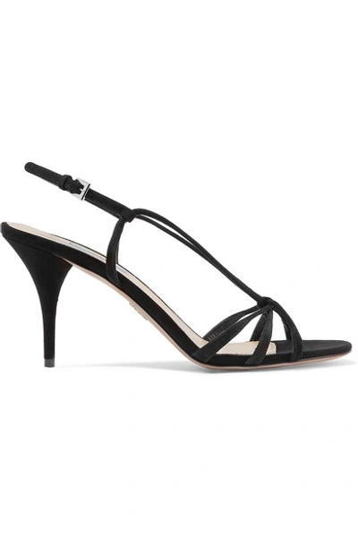 Shop Prada 85 Suede Slingback Sandals In Black