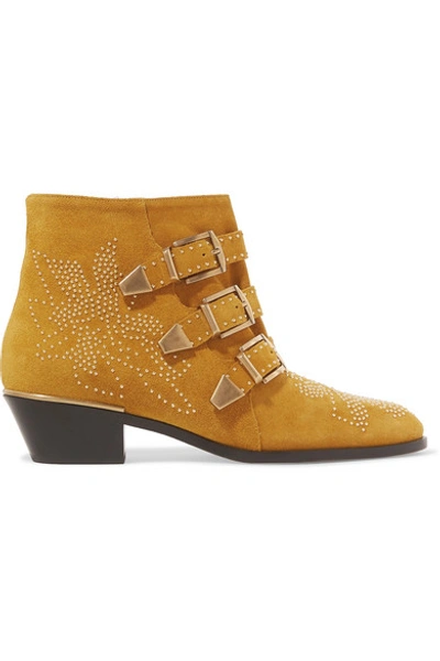 Shop Chloé Susanna Studded Suede Ankle Boots In Tan