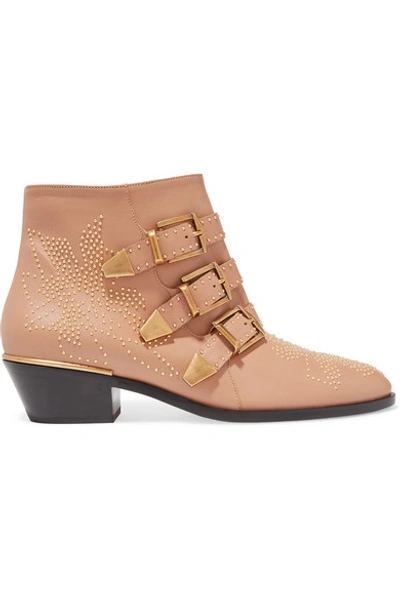 Shop Chloé Susanna Studded Leather Ankle Boots In Baby Pink