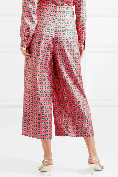 Shop Etro Printed Cropped Silk-twill Wide-leg Pants In Pink