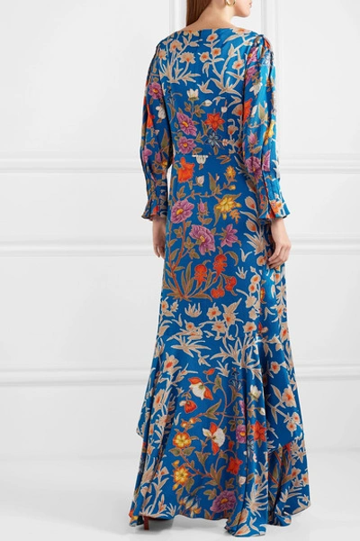 Shop Peter Pilotto Floral-print Hammered Stretch-silk Dress In Blue