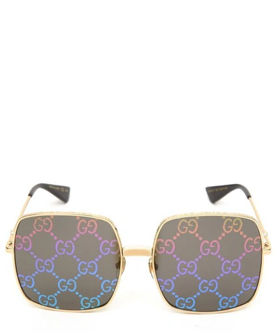 Shop Gucci Holographic Square Metal Sunglasses In Multi