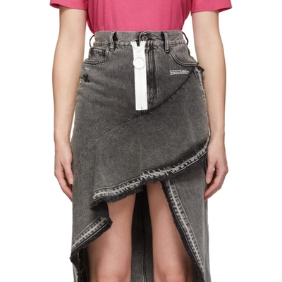 Shop Off-white Grey Asymmetric Denim Skirt In Dark Grey